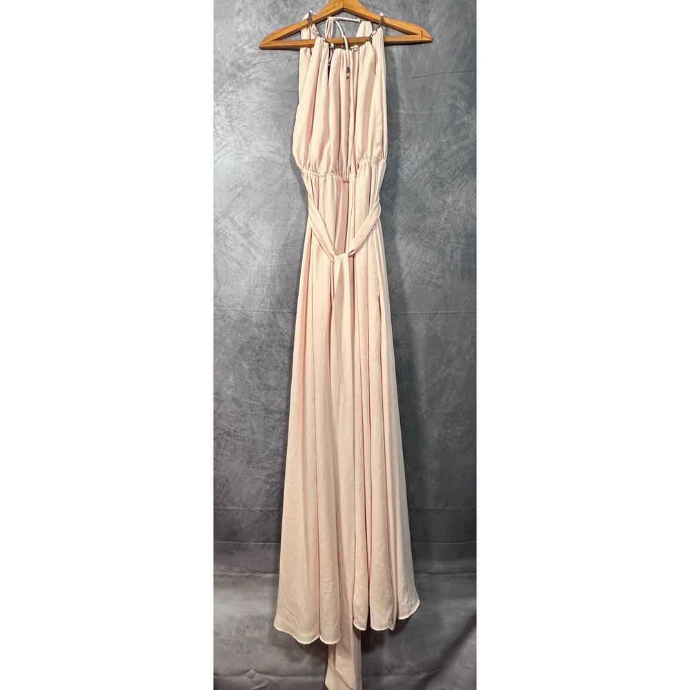 Lulus Heavenly Hues Maxi Dress Womens S Blush Pink Chiffon High Slit Formal Prom